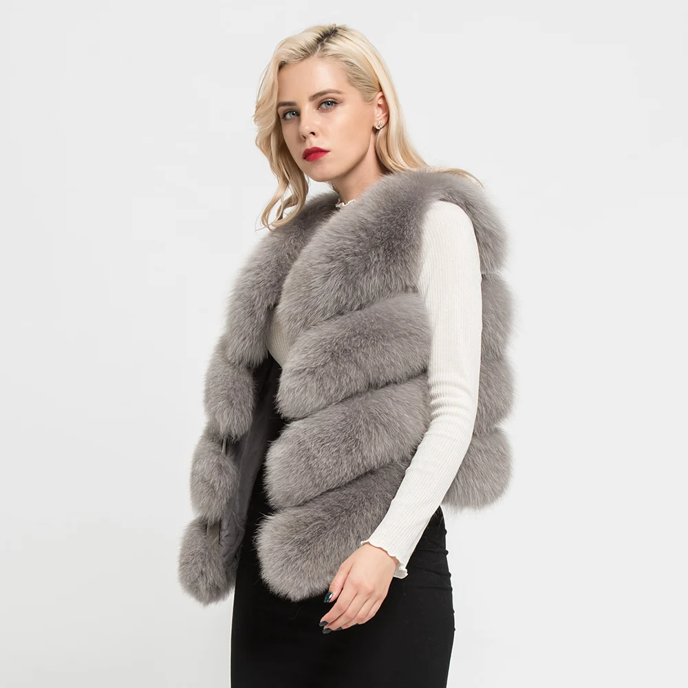 Jancoco Max 12 цветов Топ мягкий толстый натуральный Лисий мех жилет 4 ряда Женская Зимняя мода натуральный меховой жилет короткая куртка новинка S7164