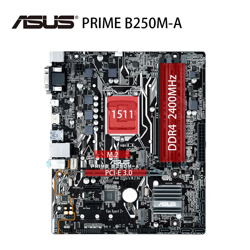 LGA 1151 Материнская плата Asus PRIME B250M A материнская DDR4 2400 МГц 64 Гб i7 i5 i3 PCI E 3 0