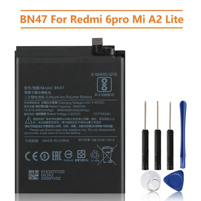 

Replacement Battery BN47 For Xiaomi Redmi 6pro Mi A2 Lite Hongmi 6 Pro Redrice 6Pro Rechargeable Battery 4000mAh