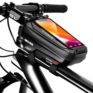 wild man bicycle pu hard shell front frame bag waterproof touch screen reflection phone case cycling bike accessories free global shipping