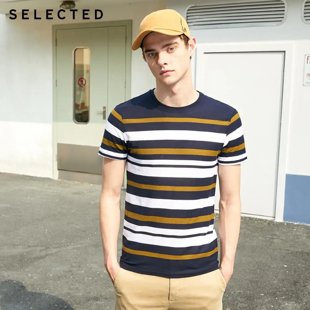Мужская футболка в полоску из 100% хлопка с короткими рукавами лето 419201553 | одежда