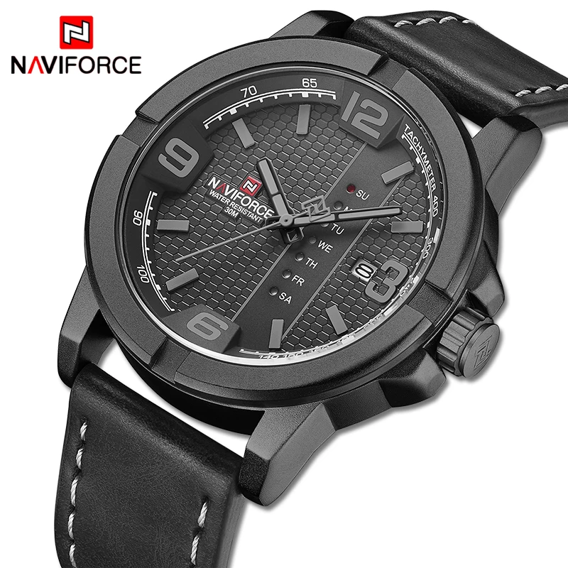 

Часы наручные NAVIFORCE Мужские кварцевые, люксовые Брендовые спортивные водонепроницаемые аналоговые, с кожаным ремешком, с датой