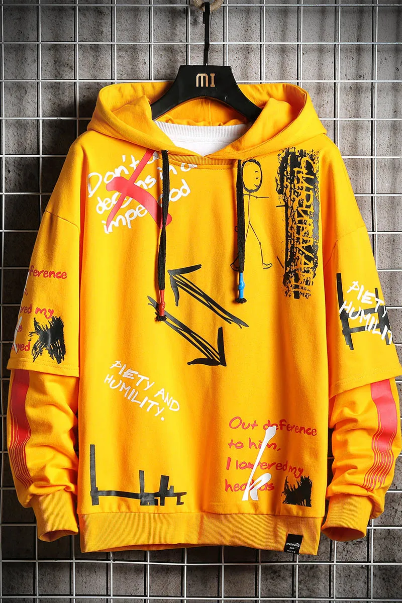 

2020 Winter Hoodies Men Fleece Yellow Hoodie Print Sweatshirt Hip Hop Men/women Hooded Pullover Male/female Hoddie Sweatshirts