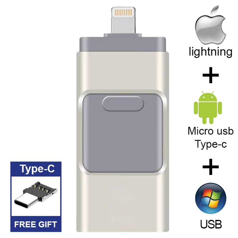 Silver-Type-c Подарок type-C адаптер iOS Usb флэш-накопитель для iPhone/iPad/Android телефон 3,0 USB палка для iPhone6 7 8 X XS флешка - Цвет: Silver-Type-c