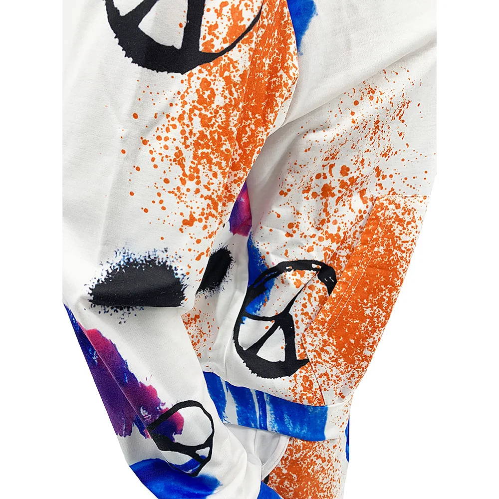 

Splash Ink Letter Print Casual 2 Two Piece Set Women's Sport Suits Hooded Full Sleeve Sweatshirt & Workout Long Pant Tracksuits