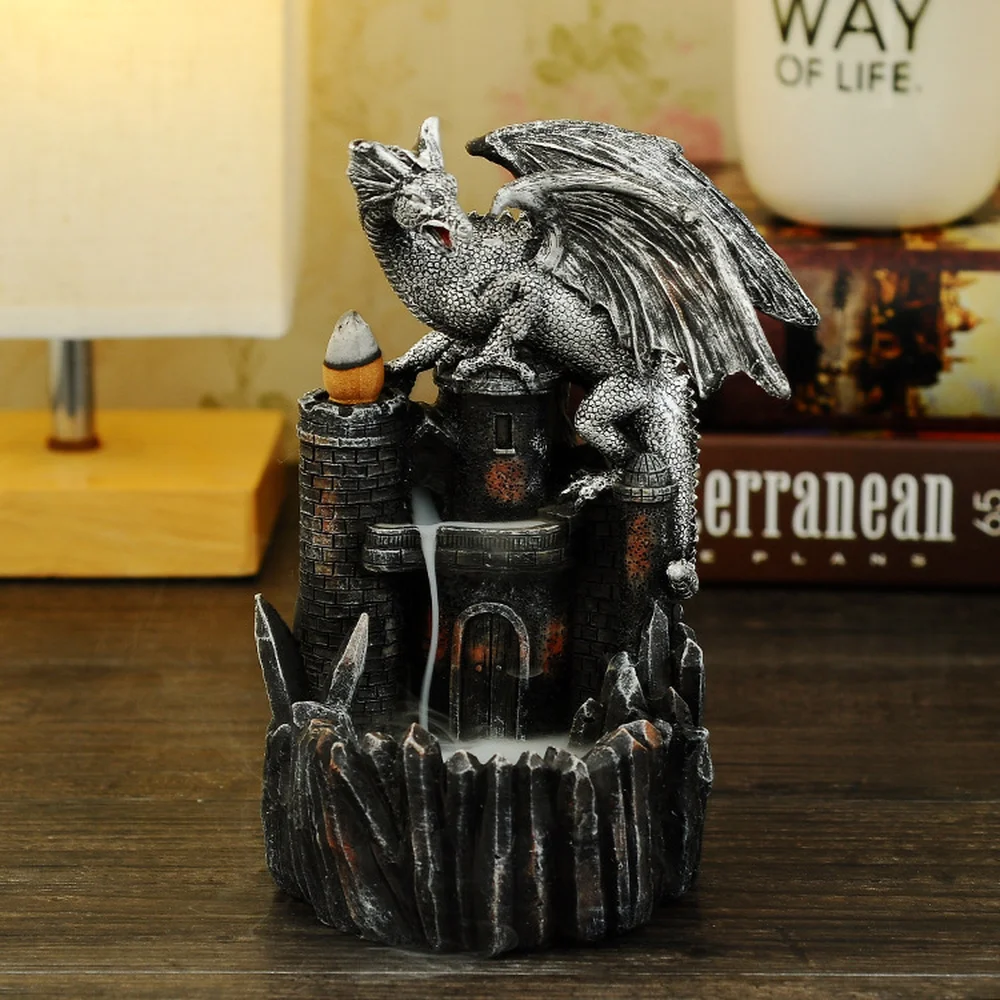 

Resin Dragon Incense Burner for Smoke Backflow Like Water Streaming Down Art Craft Furnace Home Decor WY606
