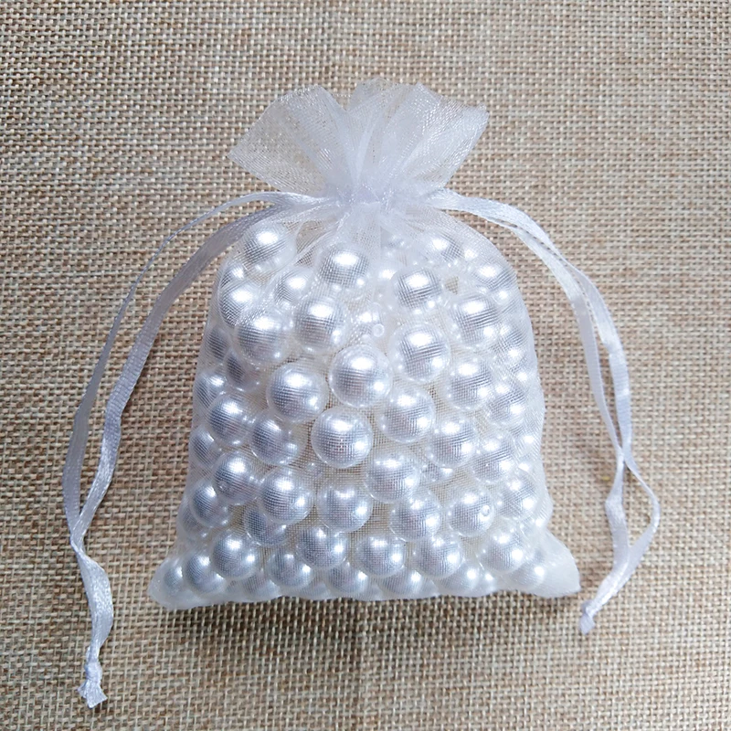 white 50 шт./лот, 5x7x9, 9x12, 10x15 см, сумки из органзы для упаковки ювелирных изделий, сумки для украшения свадебной вечеринки, сумки для подарков, 24 цвета - Цвет: white