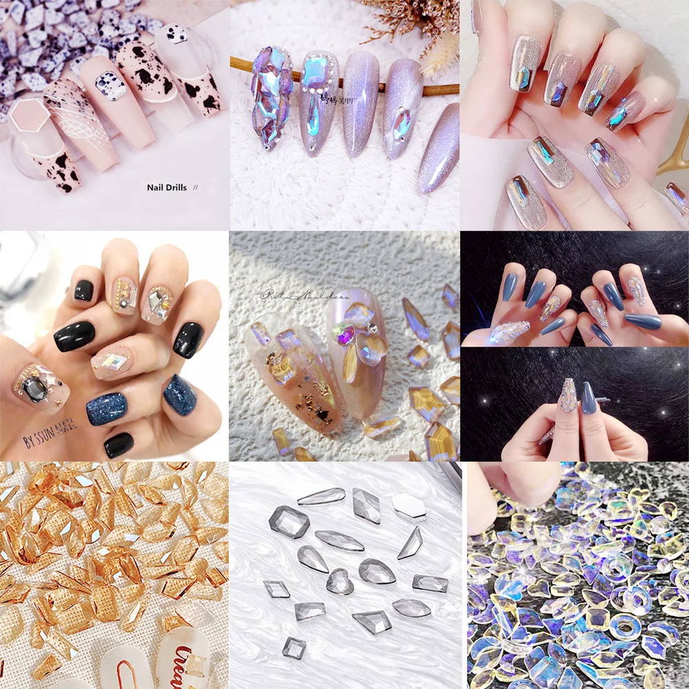 Горячая Распродажа цвет AB Стразы для дизайна ногтей с плоским дном разных форм