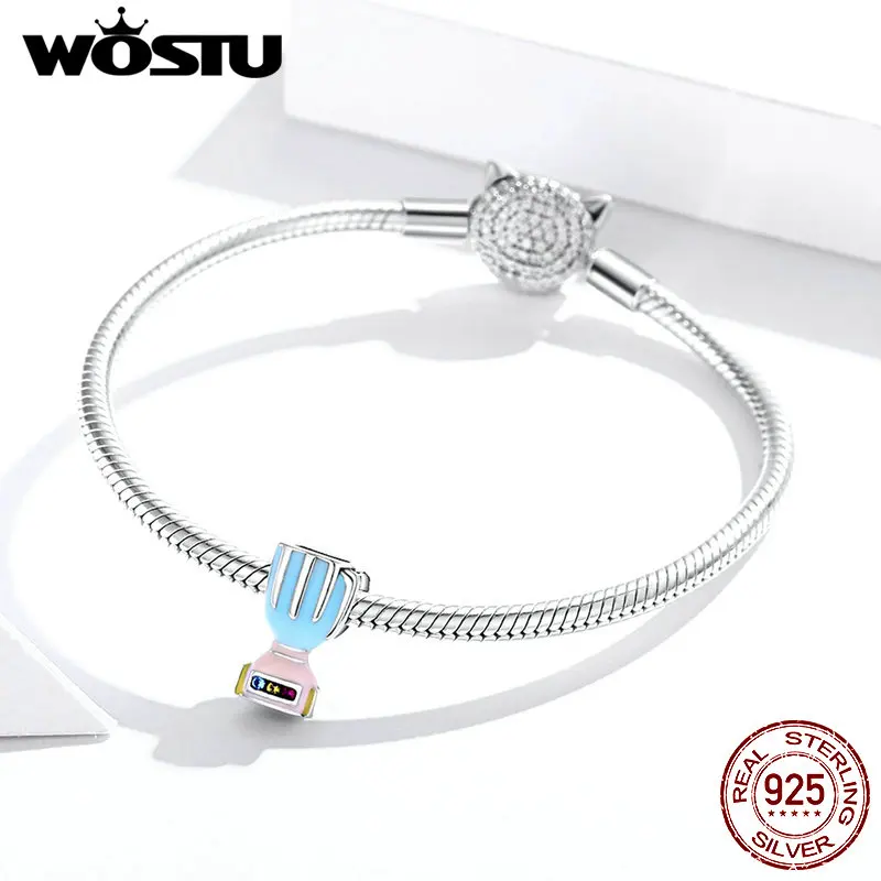 WOSTU 925 стерлингового серебра красочные соковыжималки бисера CZ синий и розовый