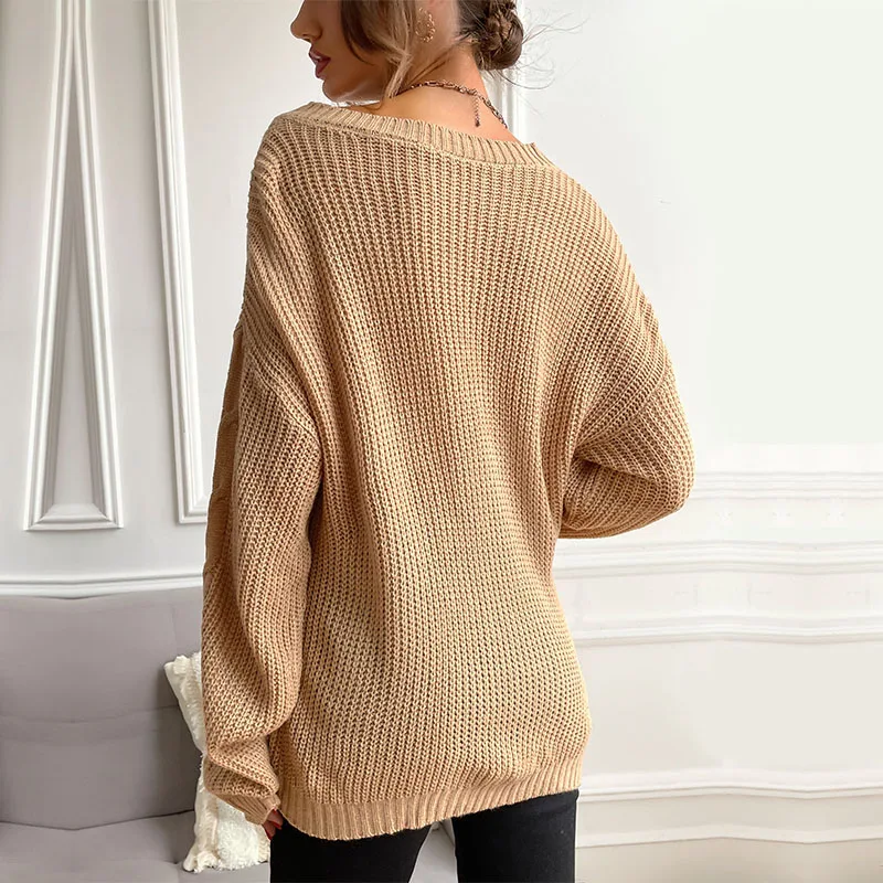 The new Spring 2022 fashion pullover lazy style knit crew-neck patchwork sweater |