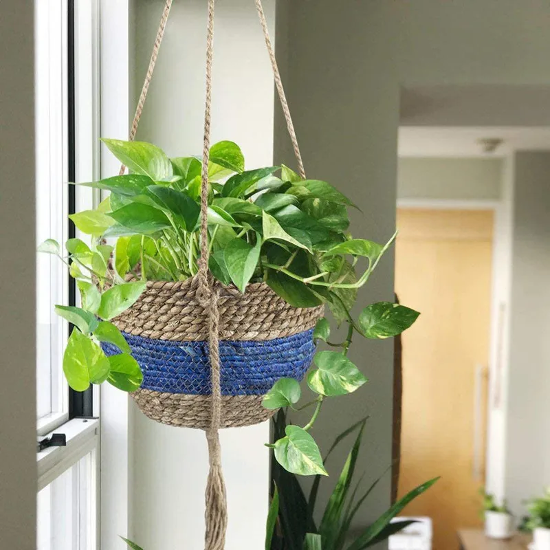 

058-Handmade Green Hanging Planter Vase, Wall Container, Garden Plant Basket