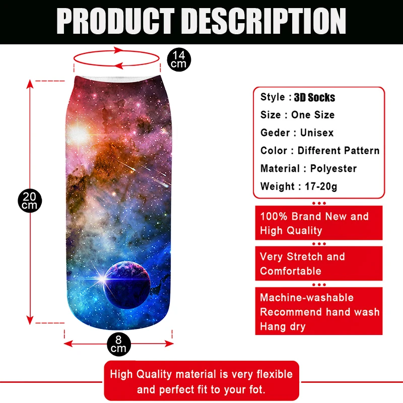 

New Harajuku 3D Printing Galaxy Invisible Socks Women Space Star Short Socks Low Cut Ankle Socks Casual Hosiery Printed Sock