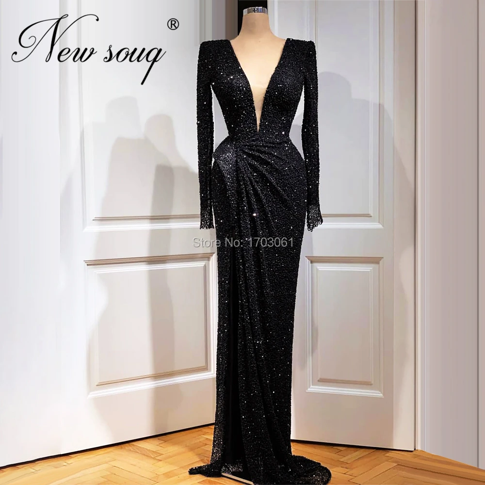 Арабские простые кружевные вечерние платья 2020 Черное длинное платье-Русалка для