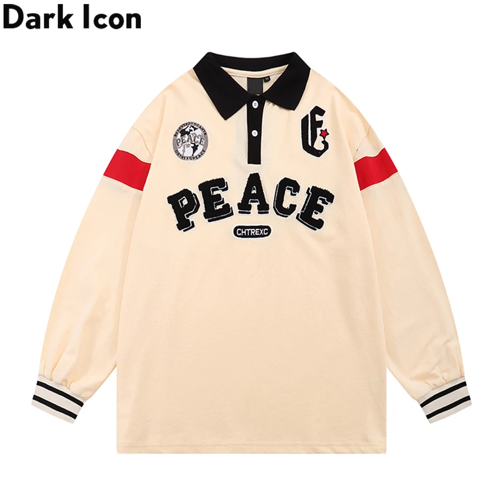 

Dark Icon Towel Embroidery Turn-down Collar Men's Sweatshirt Front 2 Buttons Pullover Sweatshirt 2 Colors