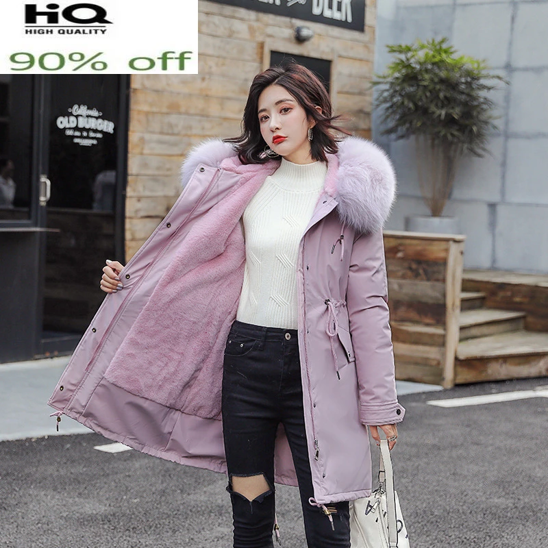 Winter Coat Parka Women Clothes 2022 Korean Padded Warm Wool Liner Long Jacket Large Fur Hooded Casaco Feminino Hiver 811