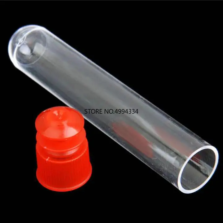

100pcs 13x78mm Clear Plastic test tubes with blue/red stopper push cap for kind experiments and tests