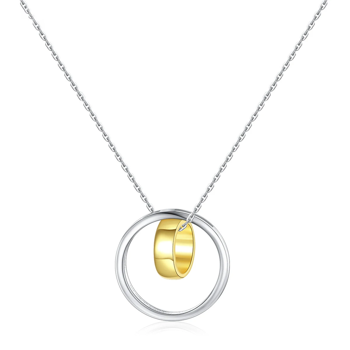 

MetJakt S925 Sterling Silver Fashion Personality Simple Glossy Double Circle Double Ladies Necklace