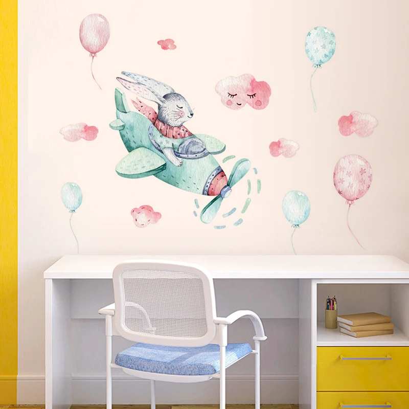 

Cartoon Plane Rabbit Wall Stickers TV Sofa Background Home Decor Childrens Room Decoration Bedroom Kitchen Poster Self-Adhesive