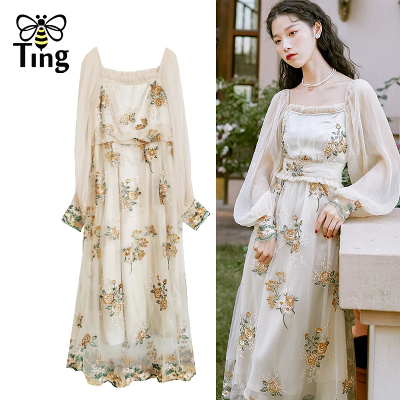 Летнее Длинное платье миди с квадратным вырезом и рукавами фонариками|Женские