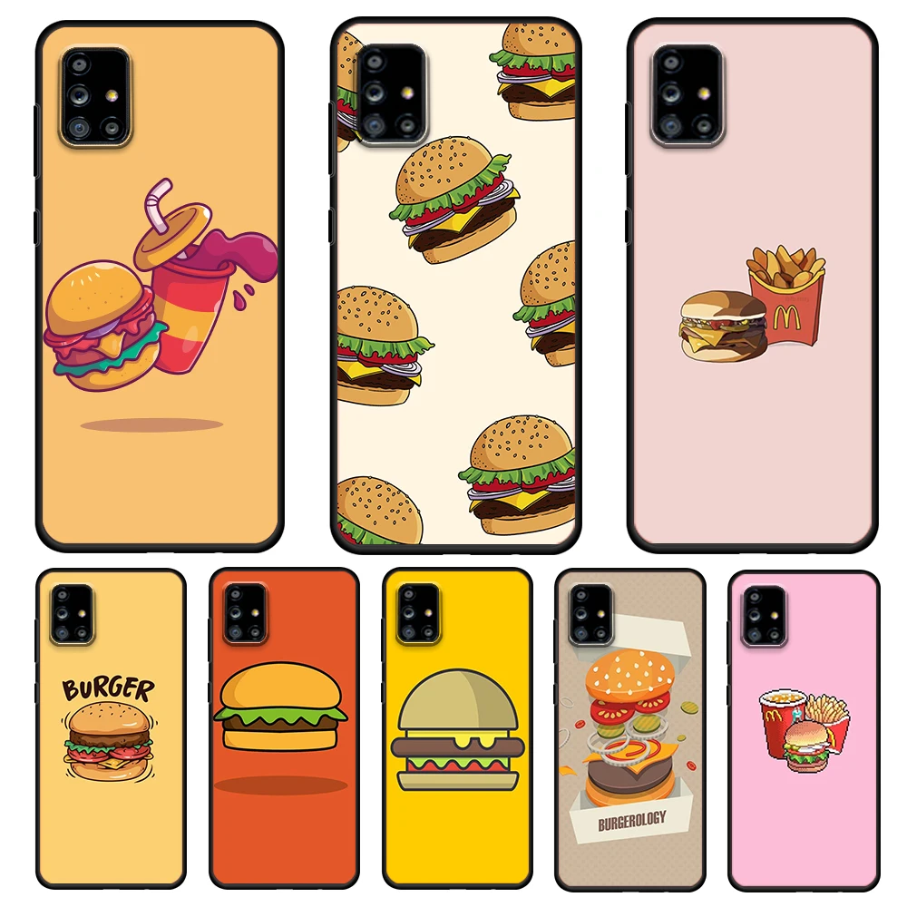 

Cute Cartoon Food Hamburger For Samsung Galaxy A72 A52 A51 A32 A02S A12 A42 A91 A81 A71 A01 A21S 5G Soft Black Phone Case