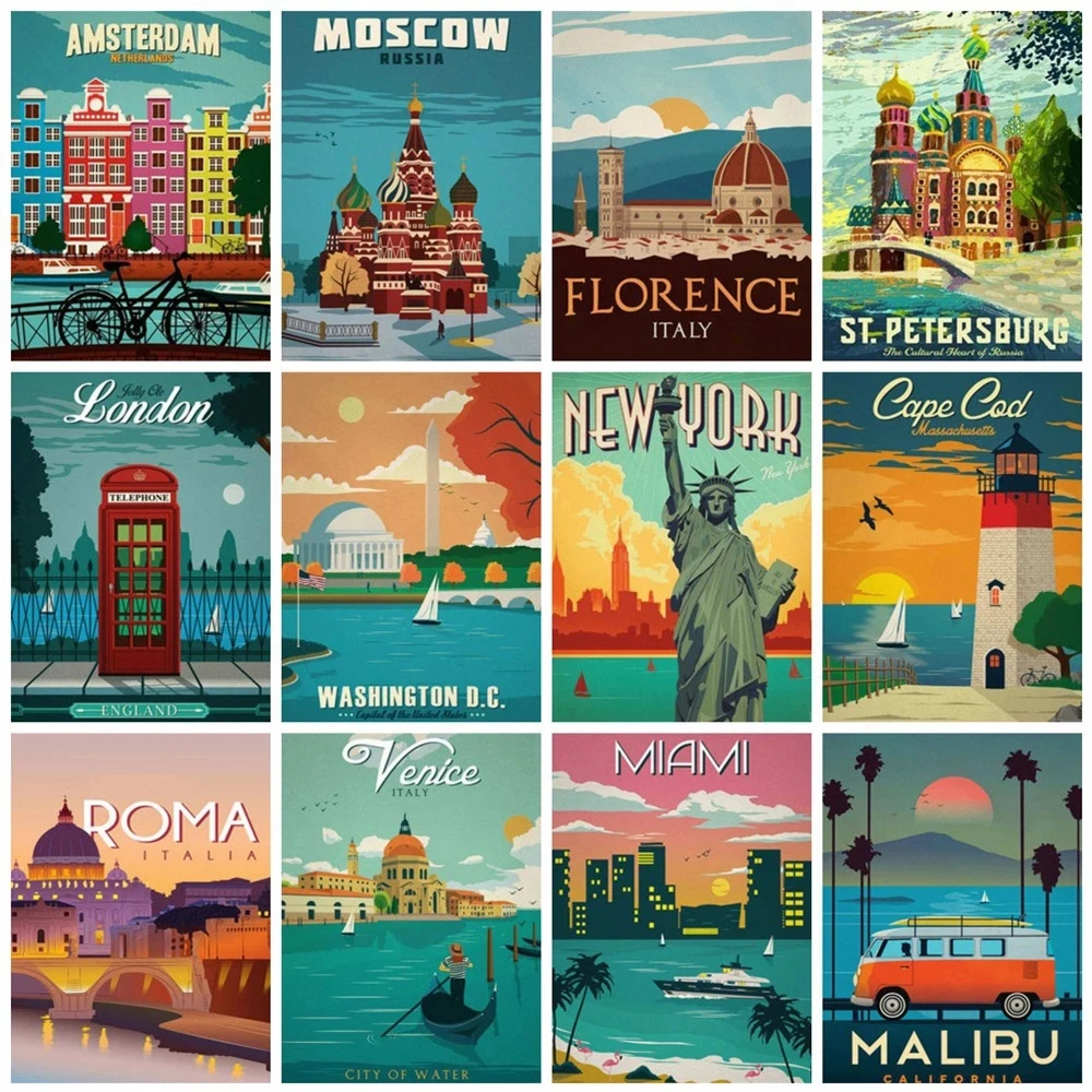 

PDMDOG Diamond Painting New York City Full Square Round Cross Stitch Diamond Embroidery Landscape Venice Handicraft Home Decor