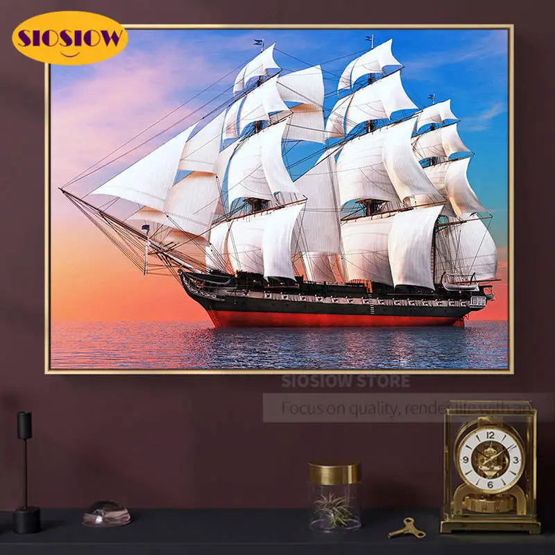 5d Diy алмазная живопись парусники и лодка полностью готовое 3D Даймонд Мозаика