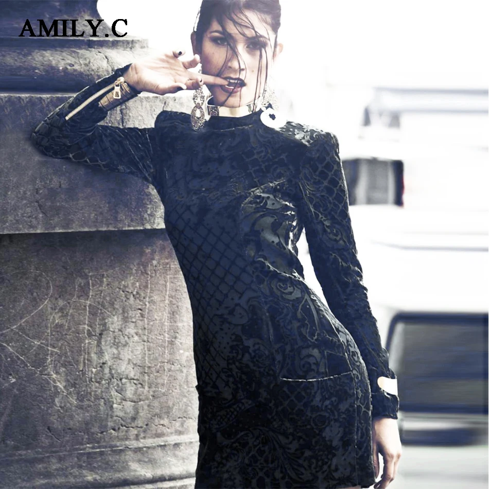 Женское облегающее платье с длинным рукавом Amily.c черное зеленое Клубное вечерние