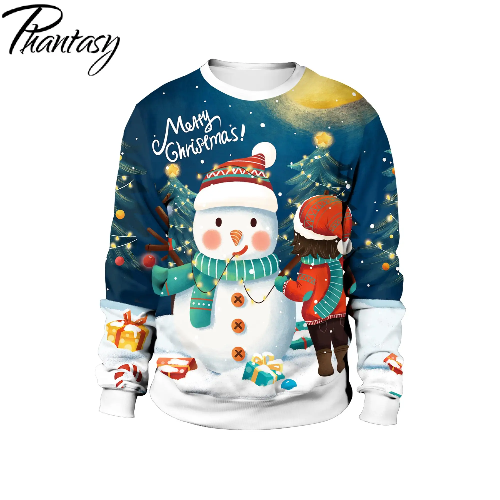 

Phantasy 3D Printed Sweatshirt New Year Pullover Snowman Santa Hoodies Christmas Party Clothing Gifts Oversize Sweatshirts