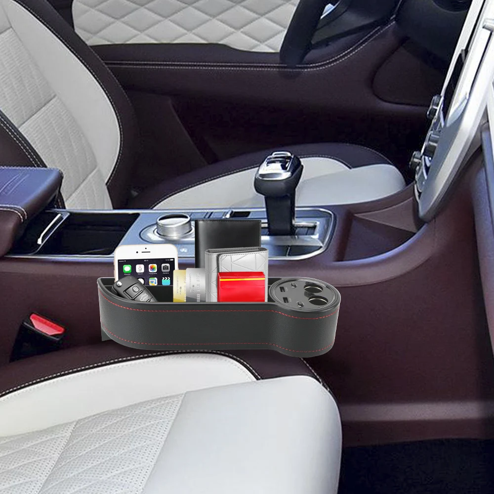 

Seat Crevice Gaps Storage Box Car Organizer Car Seat Side Slit Pocket USB Charger Cigarette Lighter Car Accessories