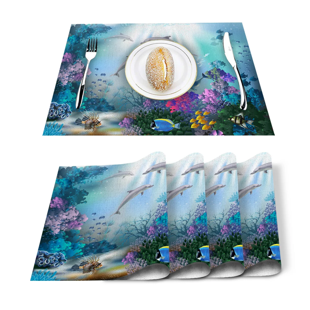 Подводное Дельфин Коралловая рыбка школа Солнечный свет Красивая салфетка