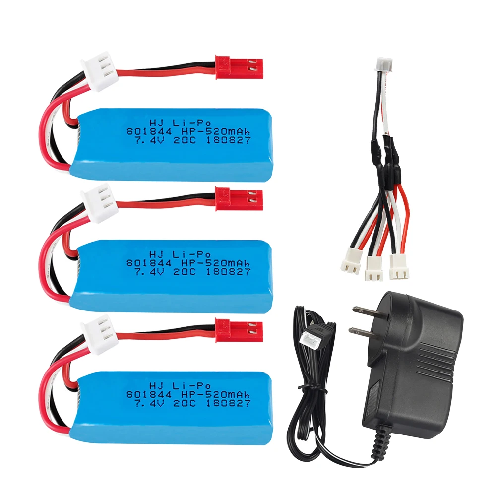 Литий-Полимерный Аккумулятор 7,4 В 520 мАч 801844 с зарядным устройством для Wltoys XKA600 K969 K979 K989 K999 P929 P939 A202 A212 Запчасти для радиоуправляемых автомобилей и самолетов