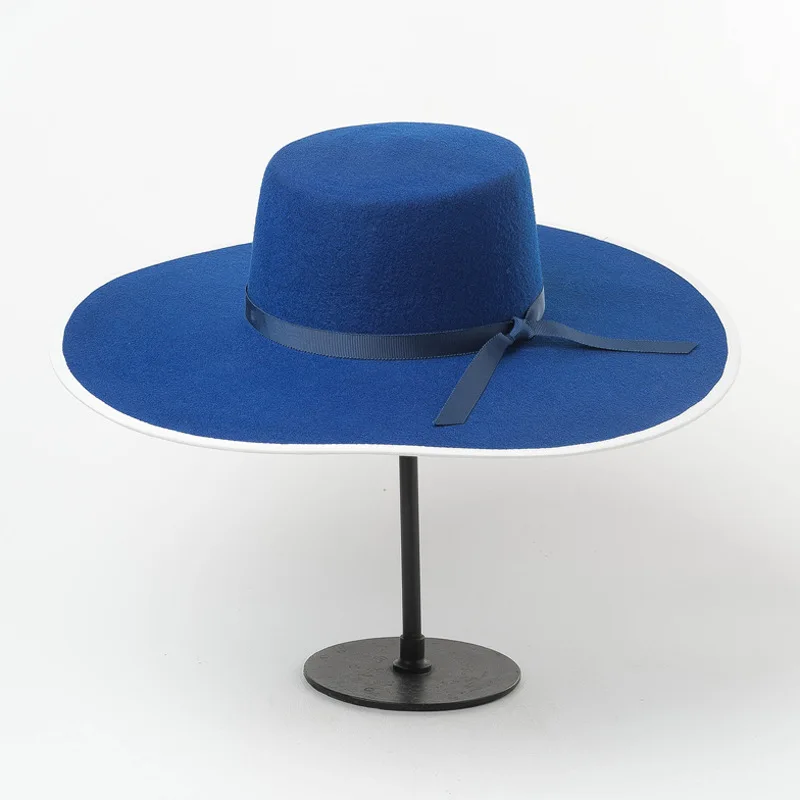 01909-HH8159B красивые синие полями зима осень шерсть твердая Шляпа Fedora мужчины женщины досуг Панама джазовая, шляпа