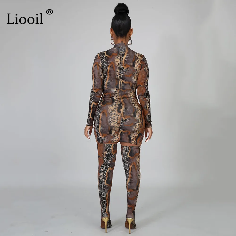 Liooil, камуфляжный принт со змеиным принтом, комплект из 2 предметов, облегающее мини-платье, сексуальная клубная одежда, асимметричные облегающие платья с v-образным вырезом, женские вечерние платья