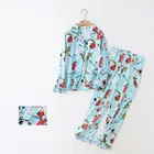 Повседневный пижамный комплект из 100% хлопка, Женская пижама с мультяшным принтом, женская зимняя одежда для сна, теплая пикантная Домашняя одежда, рубашка с длинным рукавом и штаны