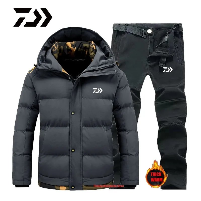 

Мужская зимняя теплая рыболовная куртка с капюшоном Daiwa 2022, Мужская Уличная толстая одежда для рыбалки, мужские походные костюмы для рыбалк...