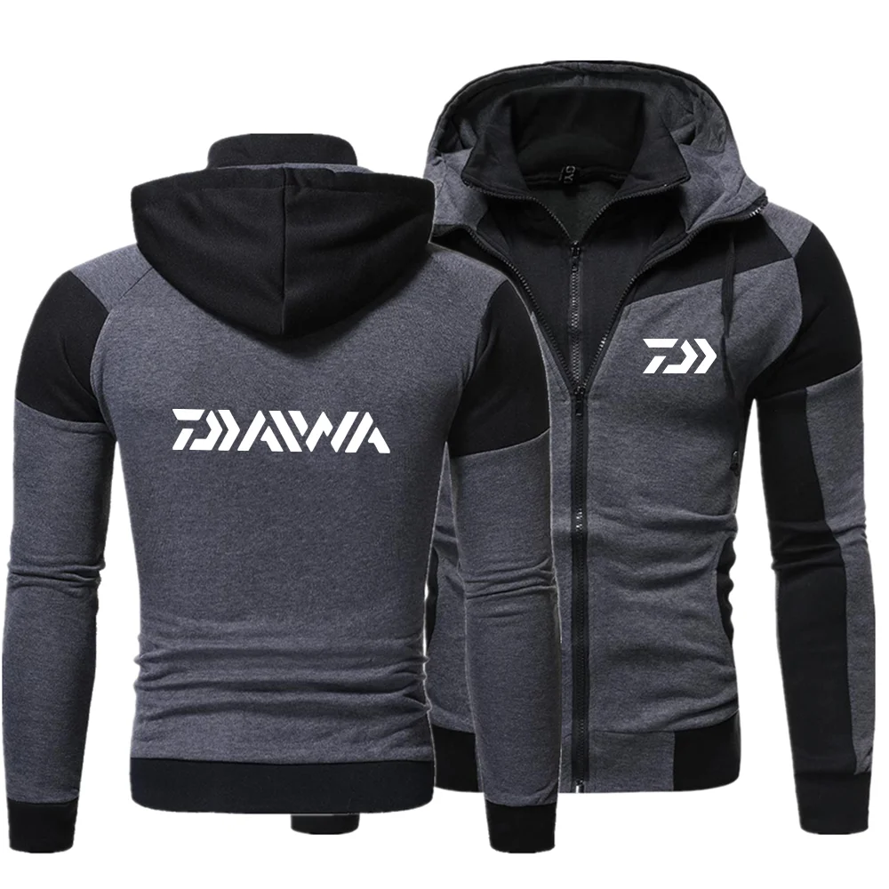 

2021 men's spring and autumn DAIWA car LOGO front and rear double zipper fleece hoodie jacket sweater cardigan men