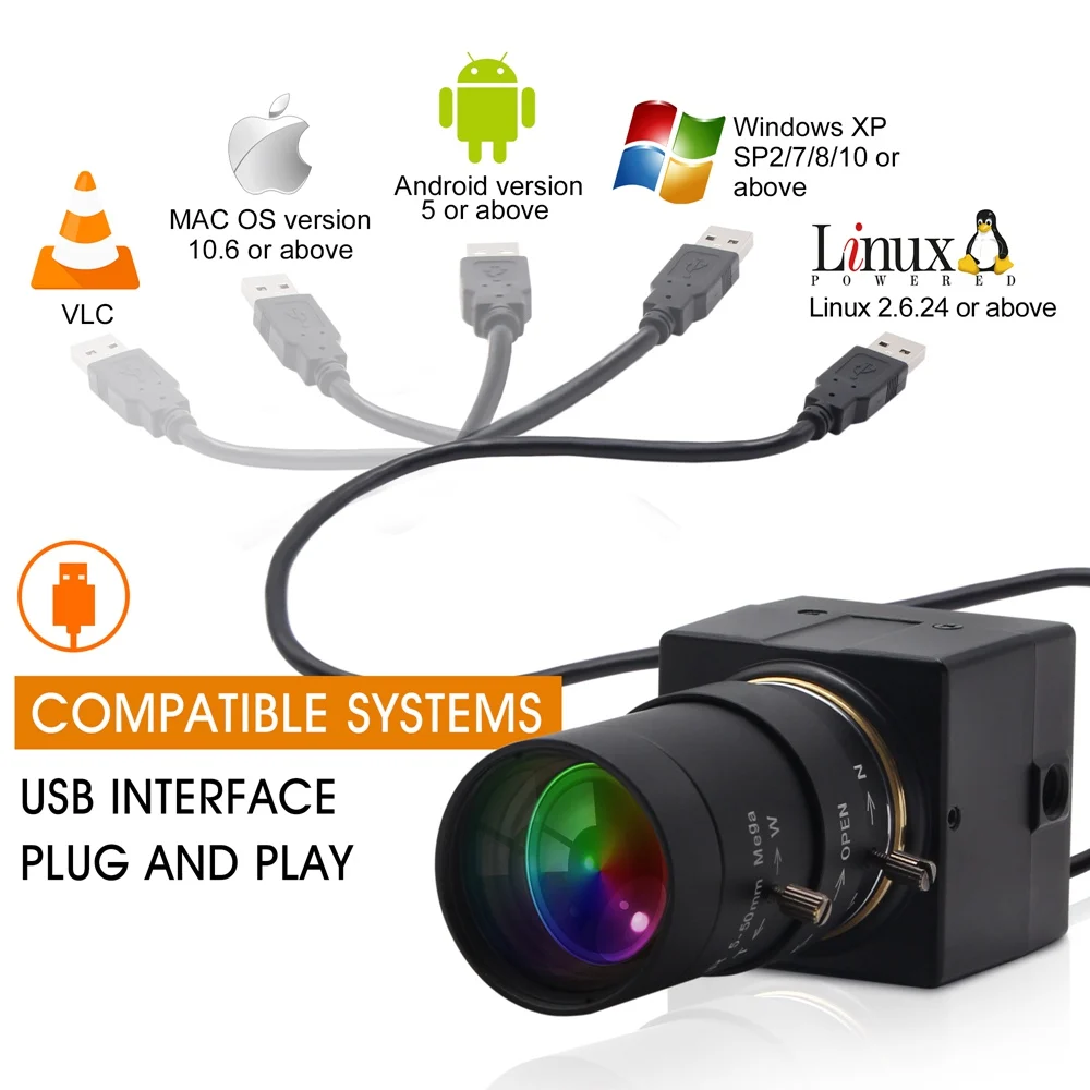 ELP USB веб камера 5 50 мм варифокальный объектив 0.01lux низкий светильник Full HD 1080P H.264 Mejpg