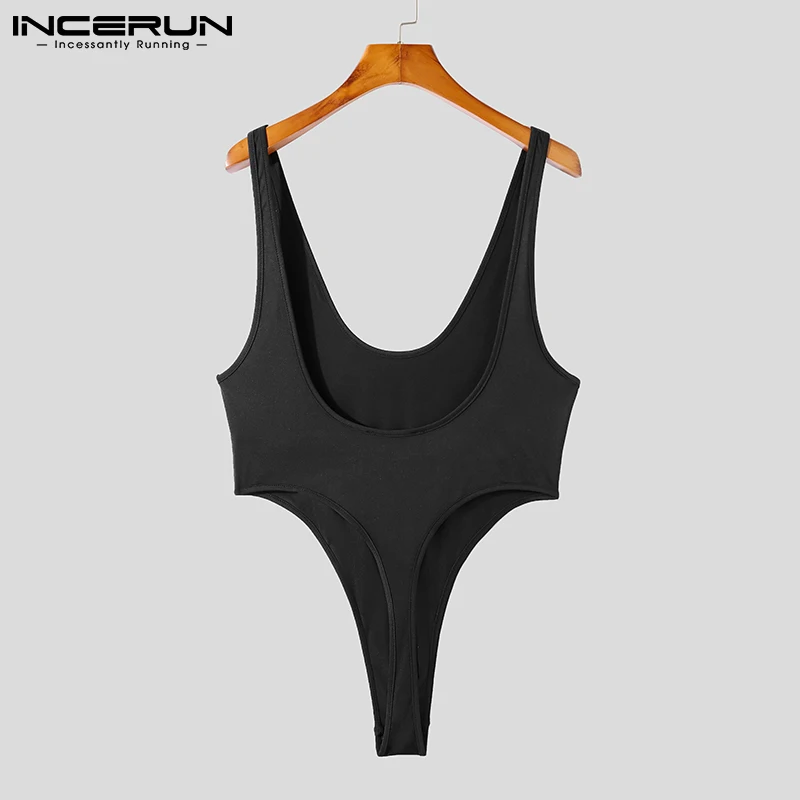 

INCERUN New Men Homewear Jumpsuit Sexy Leisure Solid Color Male Fashionable Bodysuit Hot Sale Male Sleeveless Rompers S-5XL 2022