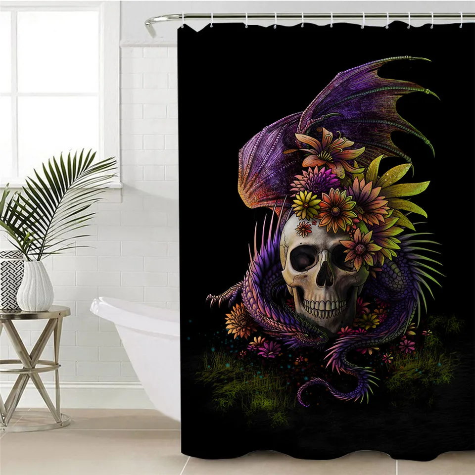 Flowery Skull Цветочный Череп от SunimaArt занавеска для душа готический 3D Водонепроницаемый опасный Монстр занавеска для ванны с крючками для ванной комнаты 180x180 см - Цвет: Flowery Skull