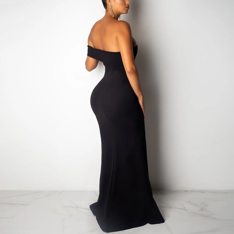 Женское летнее платье макси с открытыми плечами сексуальное разрезом и открытой