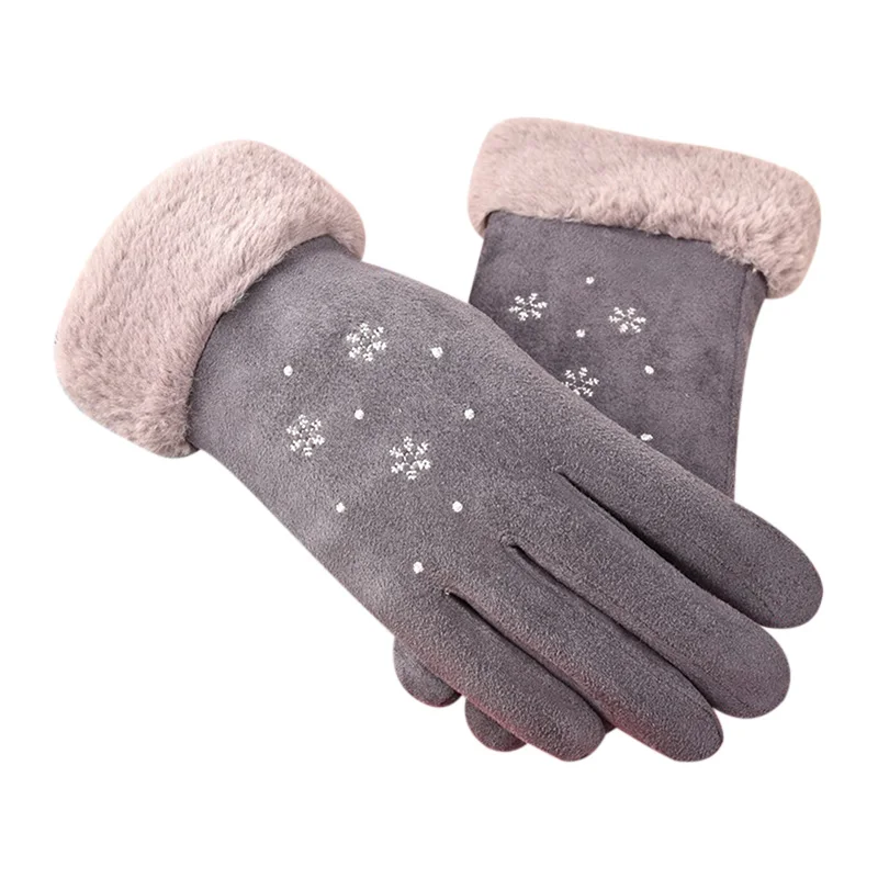 

Women Warming Hand Suede Snowflake Gloves Touches Screen Thickened Fleece Lined Warm Gloves B2Cshop