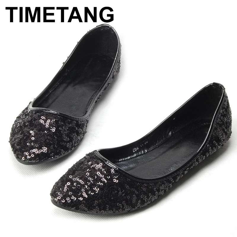 

TIMETANG Celebrity Style Classic Womens Gliiter Sequined Flats Ladies Ballerina Flat Shoes BEYARNE New Free Shipping C332