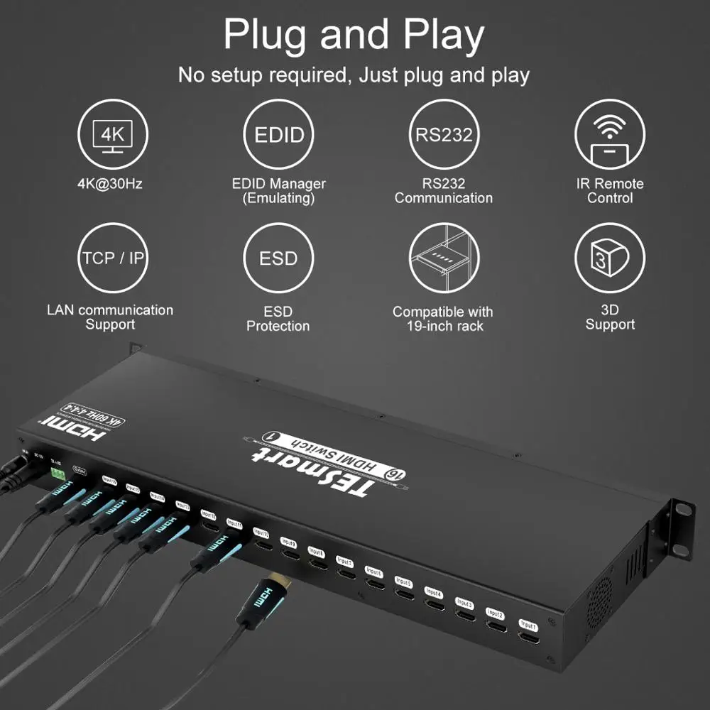 16 портов s HDMI переключатель для крепления на стойке Видео Аудио разделитель в 1