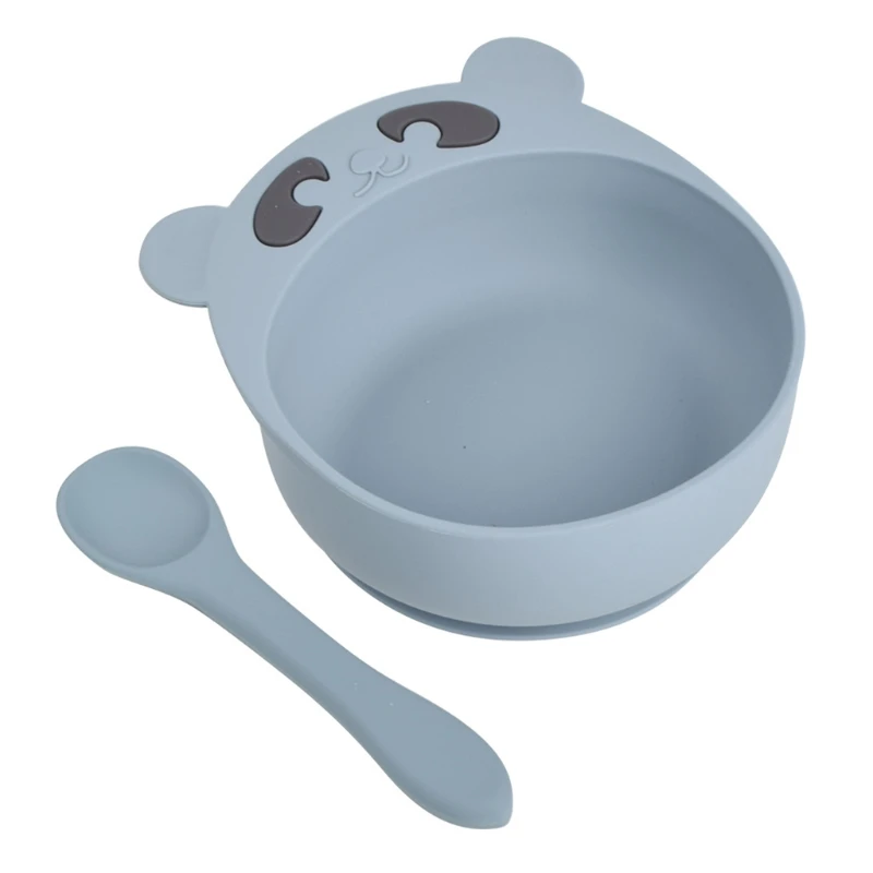 

C5AA 2 шт. мультяшный медведь обучение кормлению ребенка миска ложка набор Нескользящая силиконовая присоска обеденная тарелка посуда скобки...