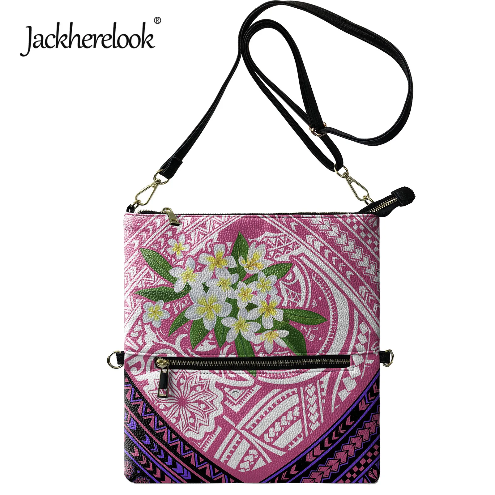 

Jackherelook Polynesian Plumeria Print Female Foldable Shoulder Bag Womens Luxury PU Tote Bag Dual Purpose Envelope Bag for Lady