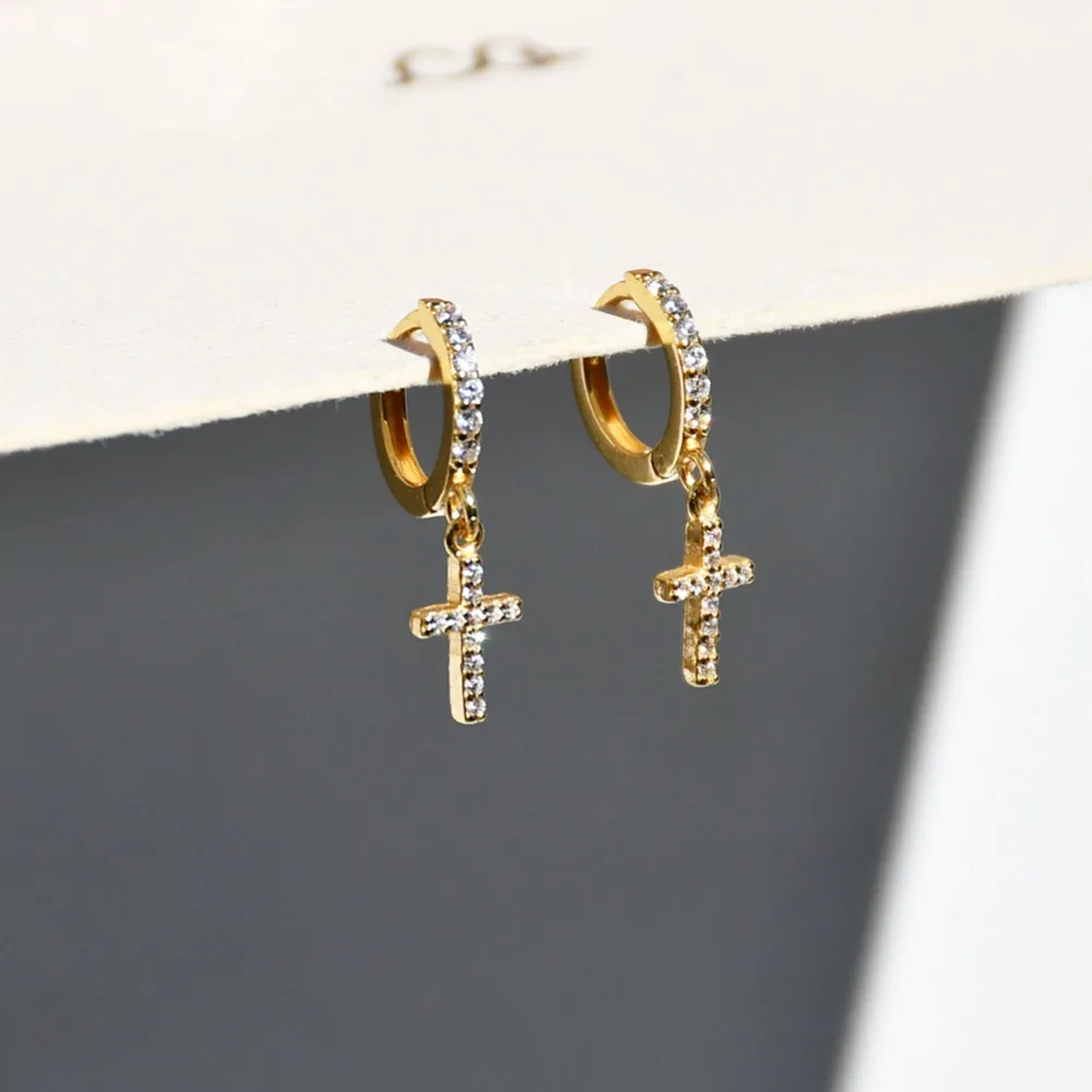 Серьги из стерлингового серебра 925 пробы модные с цирконием крестиком звезда