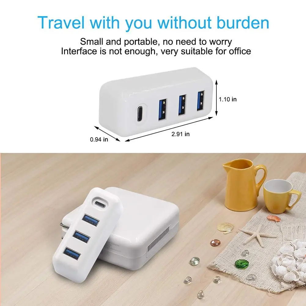 

4 in 1 Type C 61W Power Adapter HUB 3 USB 3.0 PD Charge Dock Expansion Splitter Fireproof Enclosure Strong and Anti-Falling