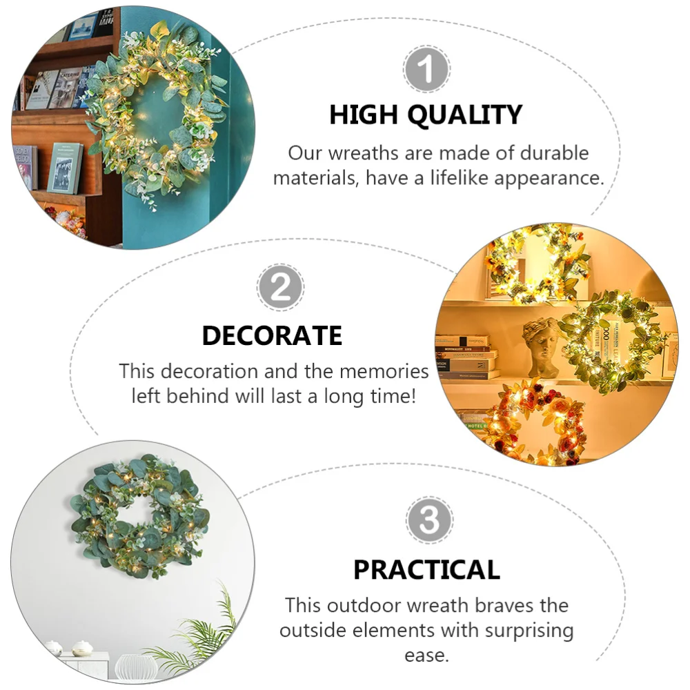 

Simulation Eucalyptus Wreath with Lights Decorative Garland Wedding Wreath Decor