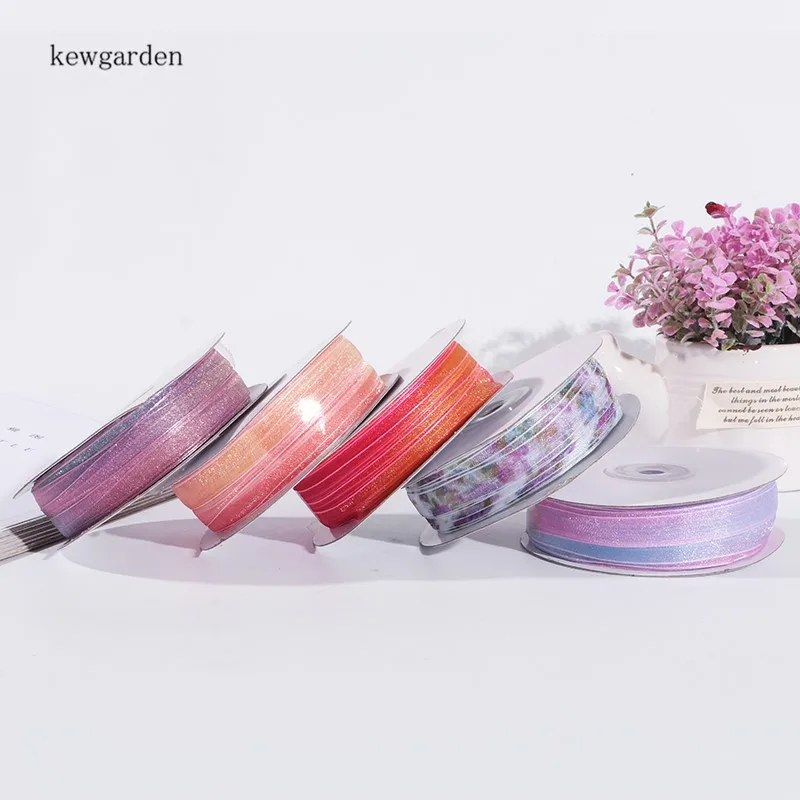 

Kewgarden DIY Bowknot Accessories 1cm 10mm Gradient Color Voile Ribbons Packing Riband Handmade Tape Webbing Wholesale 100 Yards