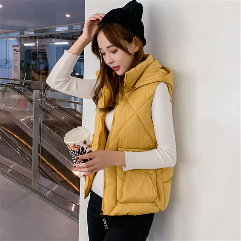 

Detachable Cap Down Cotton Vest Women Sleeveless Jacket Autumn And Winter Clothes Hooded Waistcoat Korean Casual Short Coat f177